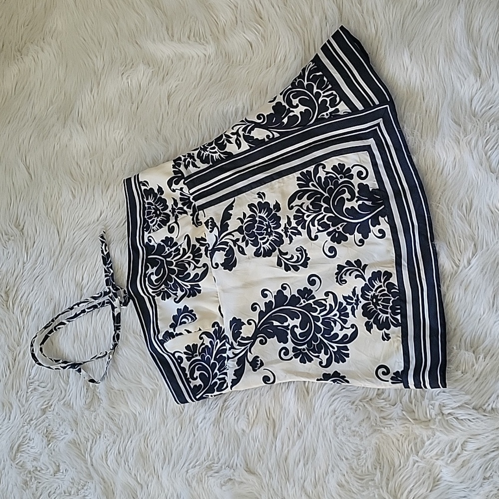 White House Black Market Black and White Floral Halter Top